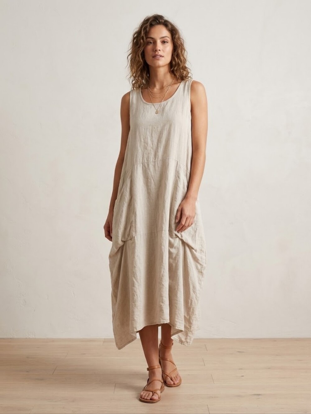 Women's Puro Lino Made In Italy sleeveless linen dress